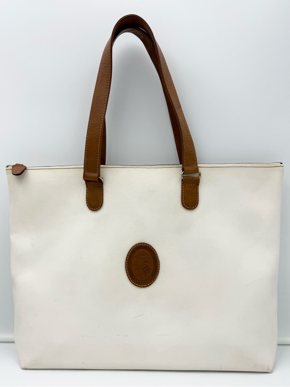 TRUSSARDI 1911 MILANO Vintage Italian Greyhound Tote Bag w/ Pouch Made in ITALY - Picture 2 of 16